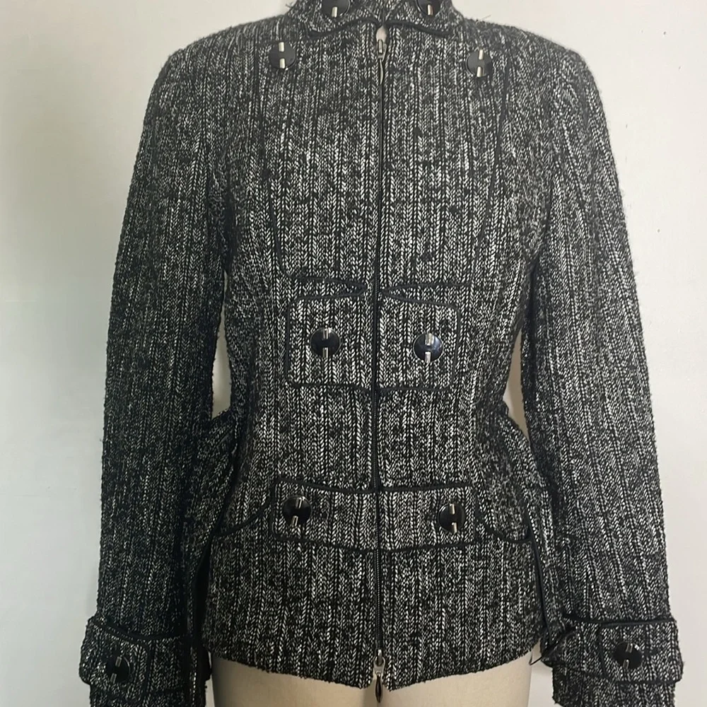 Anne Fontaine Tweed Zip Up Jacket Pockets Size 38 US 4 - Picture 8 of 13